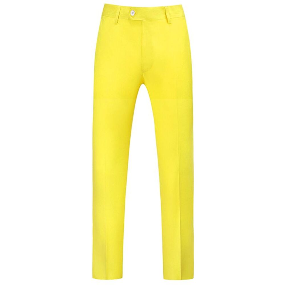 Lemon Yellow Dress Pants Slim Fit Flat Front Chino Business Wedding Suit Pants